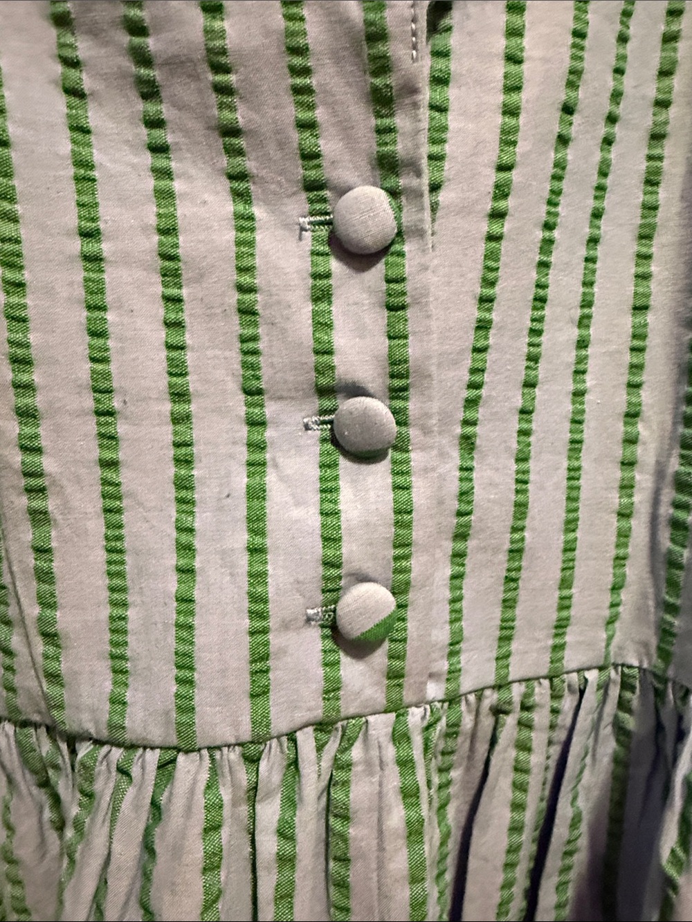 Striped Blue and Green Short-Sleeve Shirt Dress - Picture 2 of 7